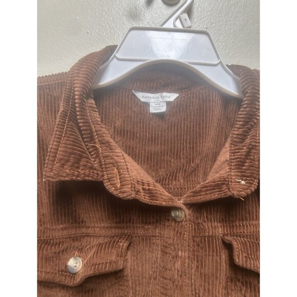 AMERICAN EAGLE WOMEN BROWN CORDUROY BUTTON-UP BABYDOLL SHIRT DRESS Large - Picture 3 of 8